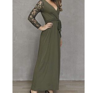 spadehill faux wrap v neck in olive green